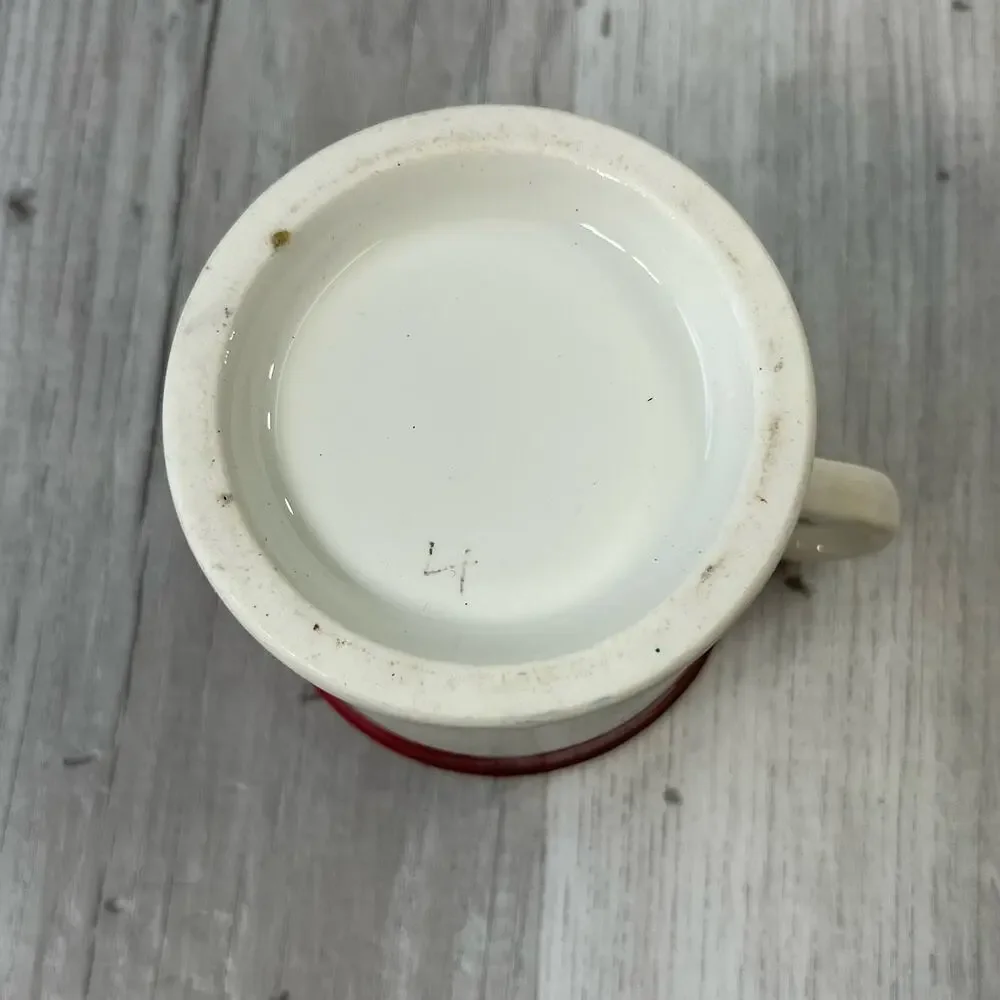 Vintage White Red Diner Style Gold Trim Shaving Mug Cup Decor
